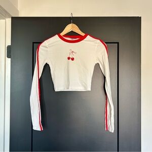 Edikted Cherry On Top Long Sleeve Cropped T Shirt Size XS